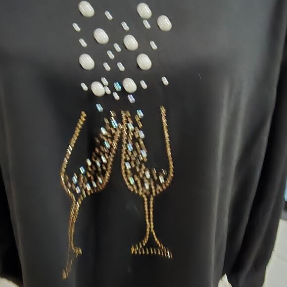 Jane + Delancey Black Sequin Rhinestone Champagne Glasses Long Sleeve Top 3X New - Picture 6 of 8